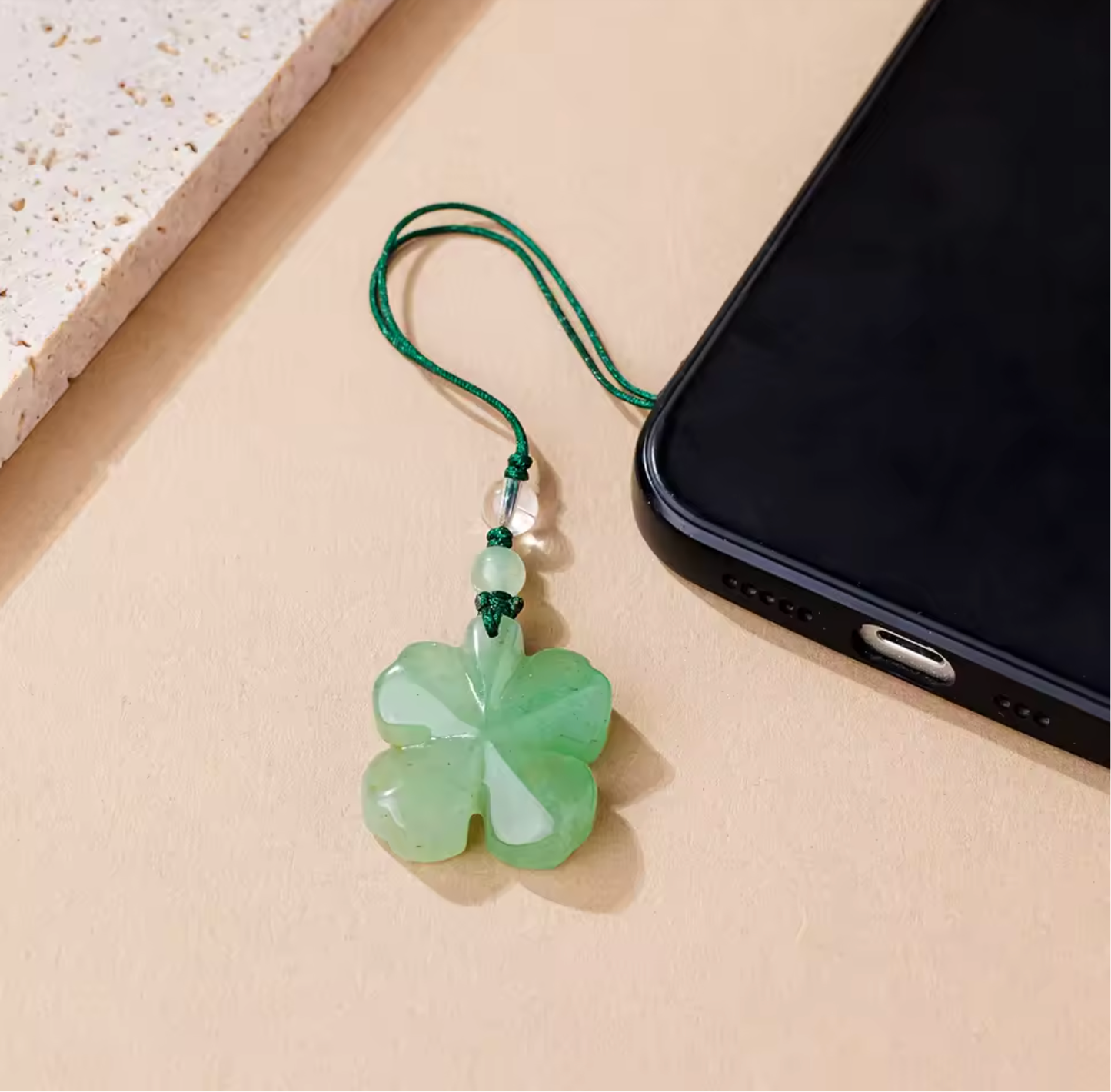 Green Aventurine Four Leaf Clover Keychain | Lucky Crystal Charm
