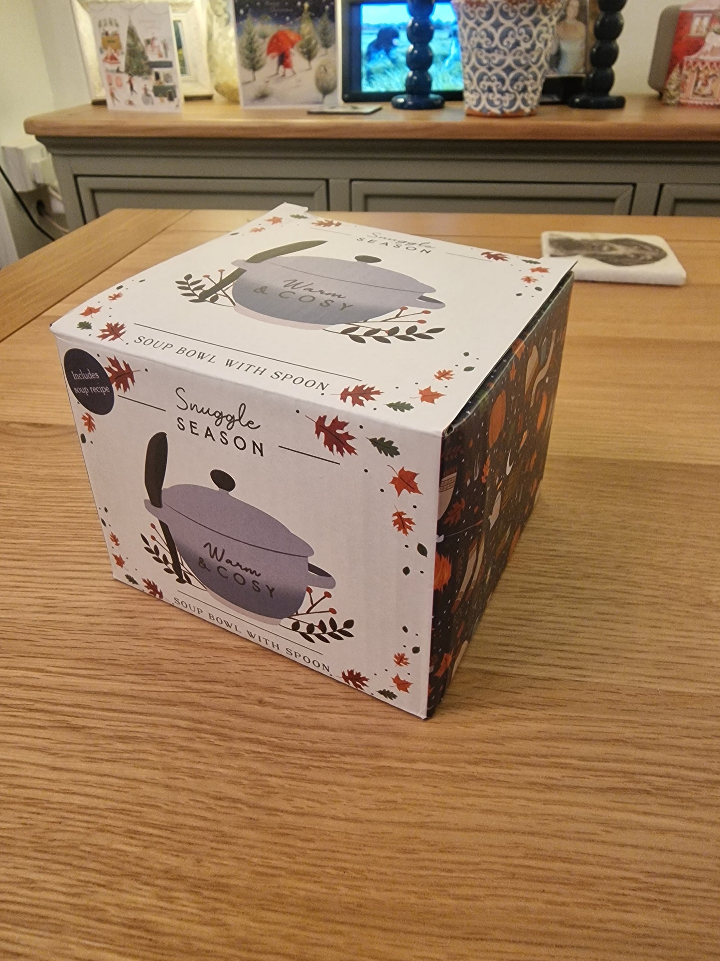 Snuggle Season 'Warm & Cosy' Small Soup Bowl, Lid and spoon.