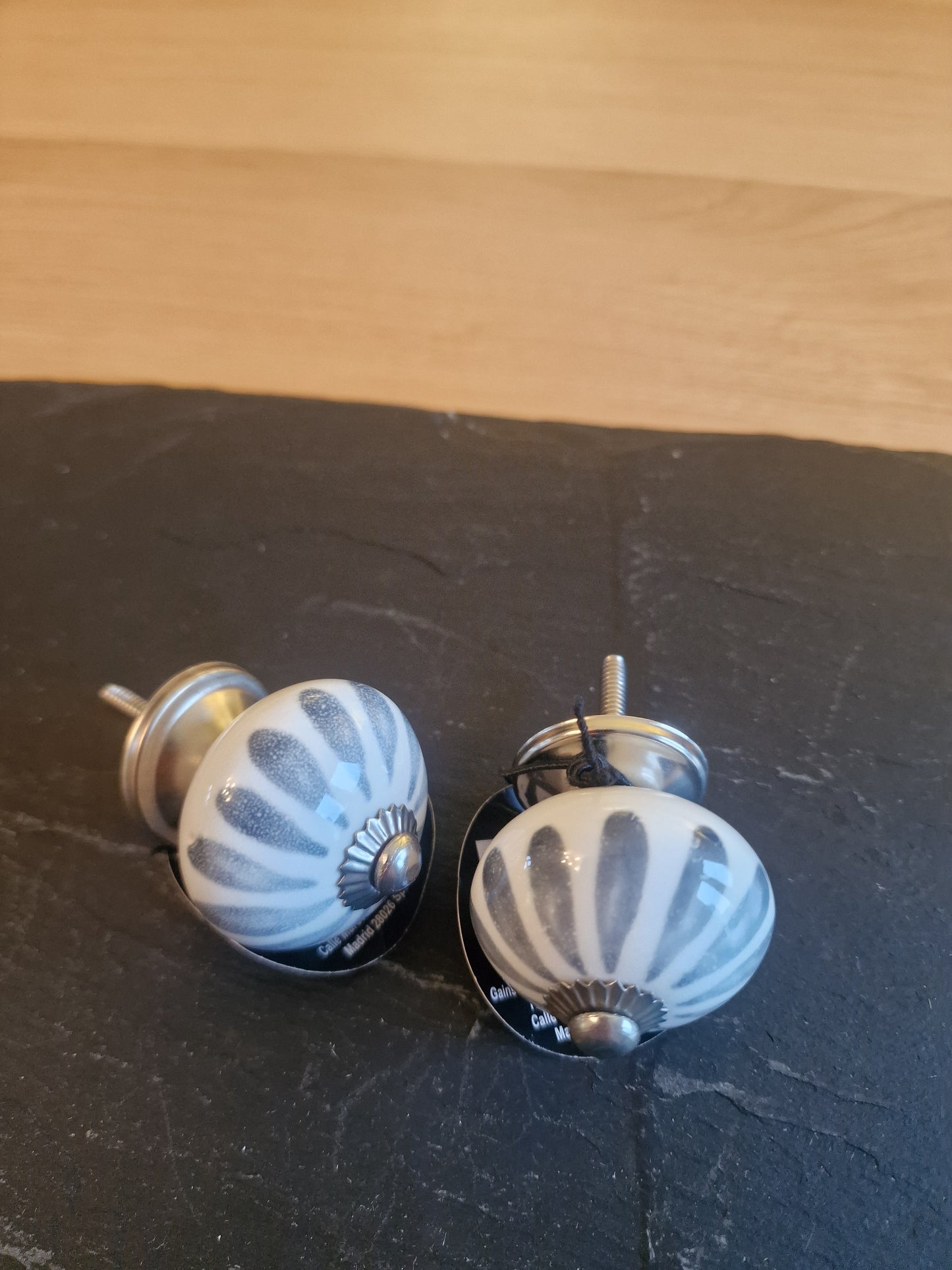 Ceramic Drawer Knobs | Propeller Pattern & Silver Centre | Sold in Pairs