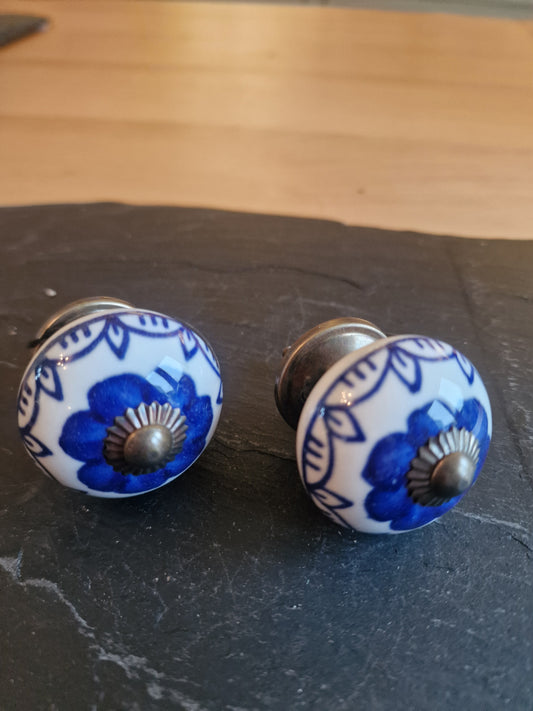 Ceramic Drawer Knobs | Blue with Bronze Centre | Sold in Pairs