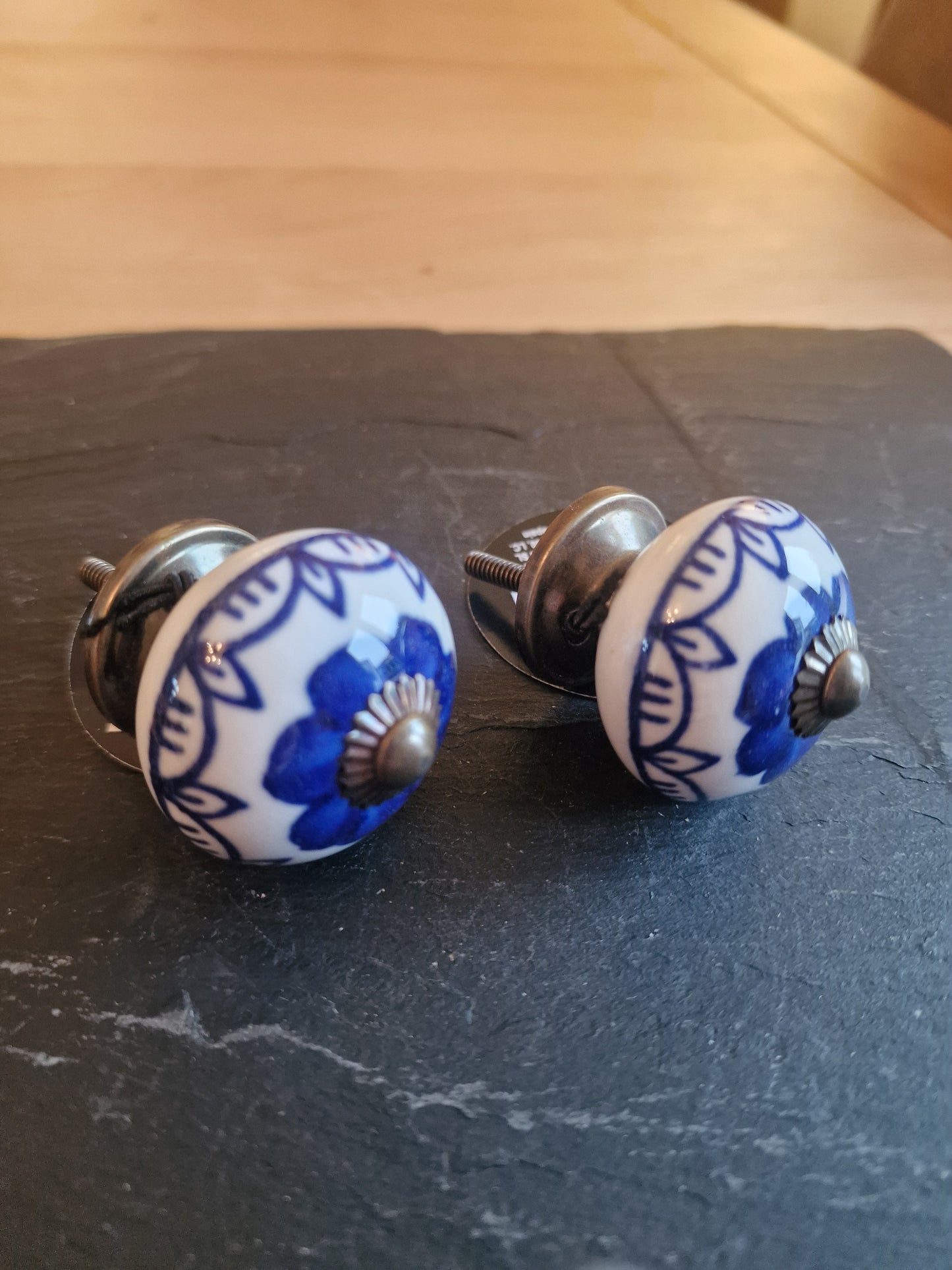 Ceramic Drawer Knobs | Blue with Bronze Centre | Sold in Pairs