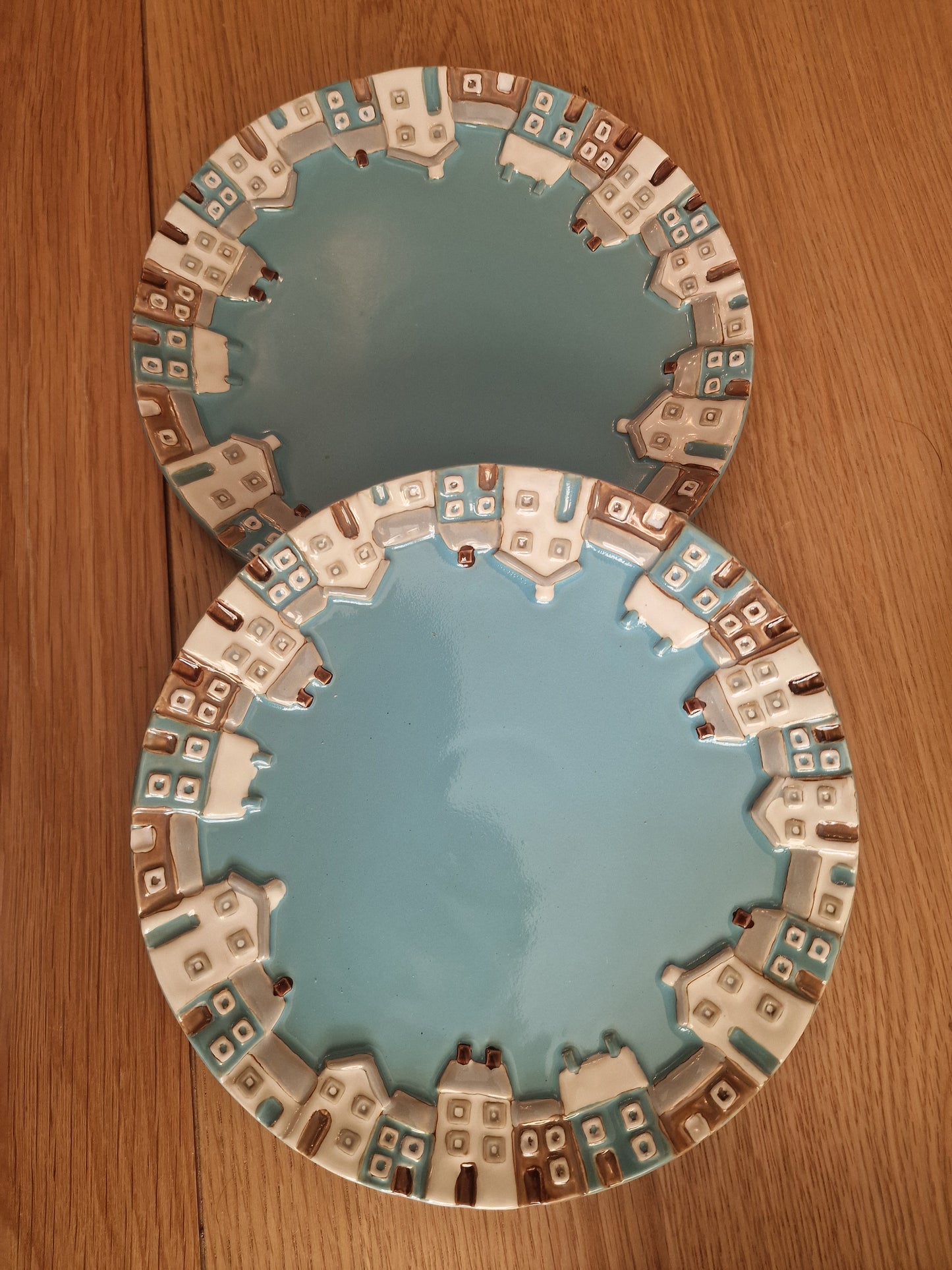 Ceramic Side Plates | Teal Village Design | Set of 2 | D8.5"