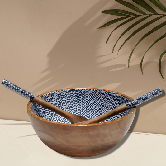 Mango Wood Serving Bowl & Spoons | Sambhal Design | 12 inch