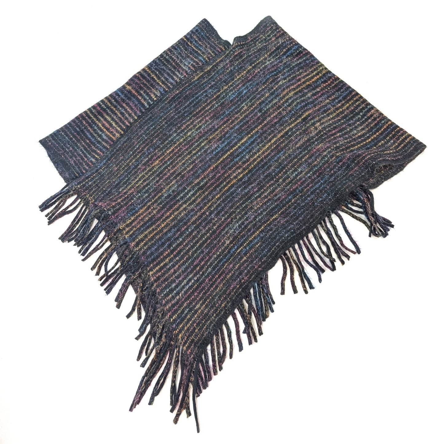 Boho Black Striped Knitted Poncho | Multicolour Stripe Design