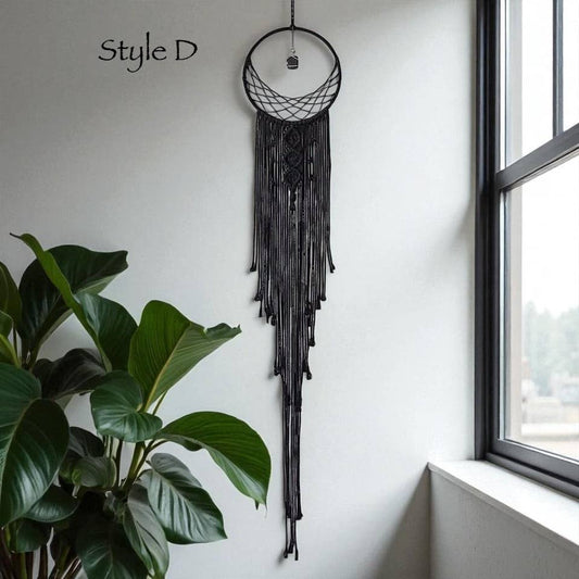 Black Moon & Sun Macramé Dreamcatcher | Gothic Wall Hanging