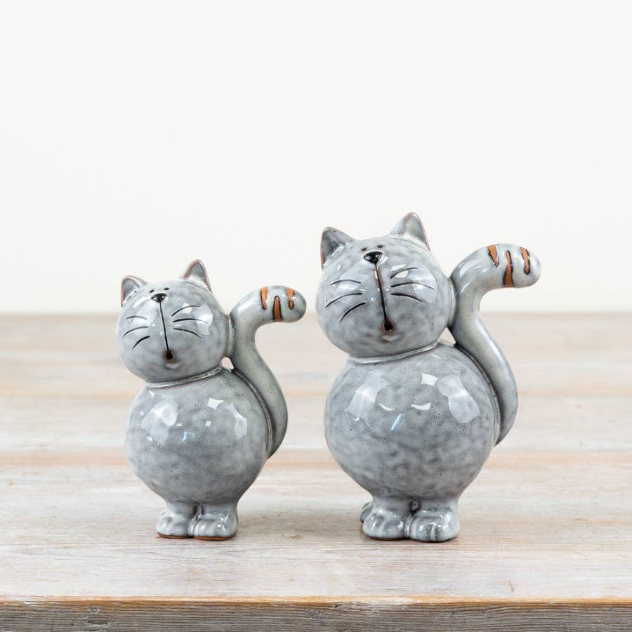 Glazed Grey Cat Ornament, 12.4cm