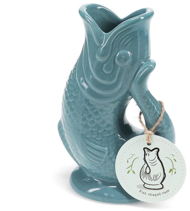 Ceramic Fish Vase - Blue, 17cm