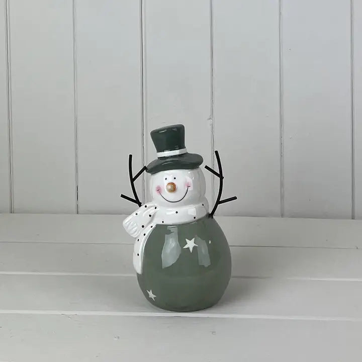Light Green/White Ceramic Snowman Decoration