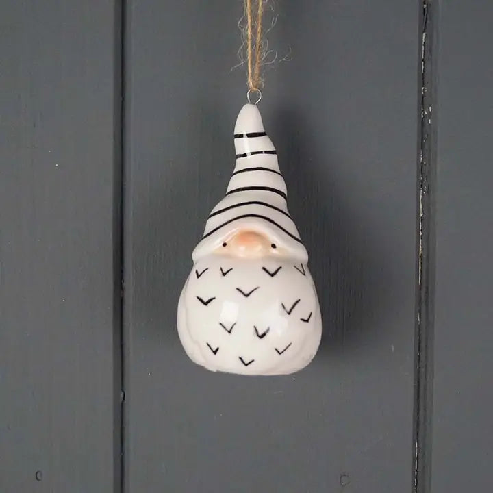 Black & White Hanging Ceramic Santa Decoration -H7cm