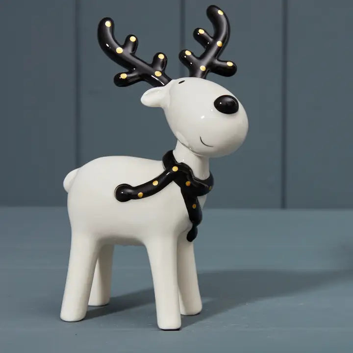 Large Black & White Ceramic Reindeer Decoration - H17.5cm