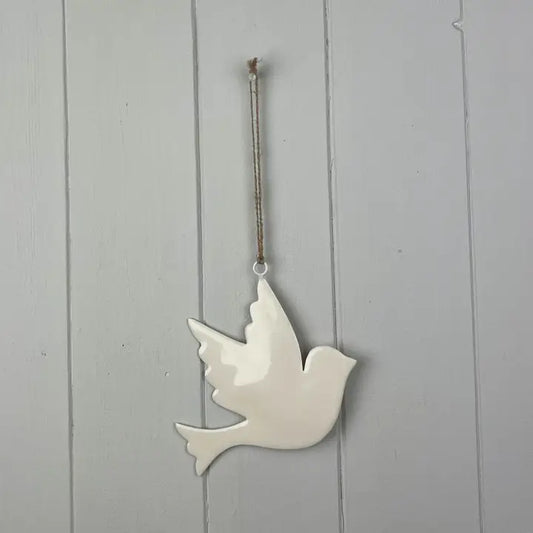 White Enamel Hanging Dove (a classic!) 12x11cm