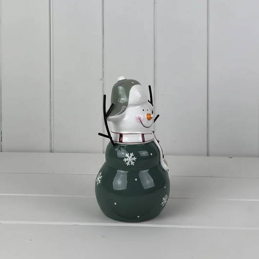 Dark Green/White Ceramic Snowman Decoration