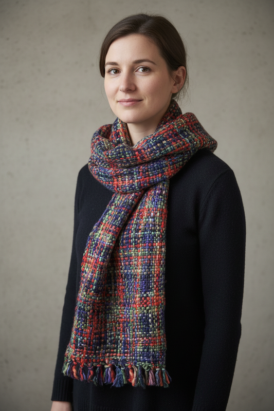 Chunky Tweed Scarf | Hand-Dyed & Handwoven | Cool Trade Winds