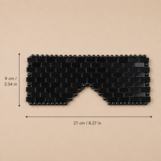 Gemstone Eye Mask | Natural Crystal Cooling Therapy Mask in black and green geometric design with polished natural stone beads and curved eye opening