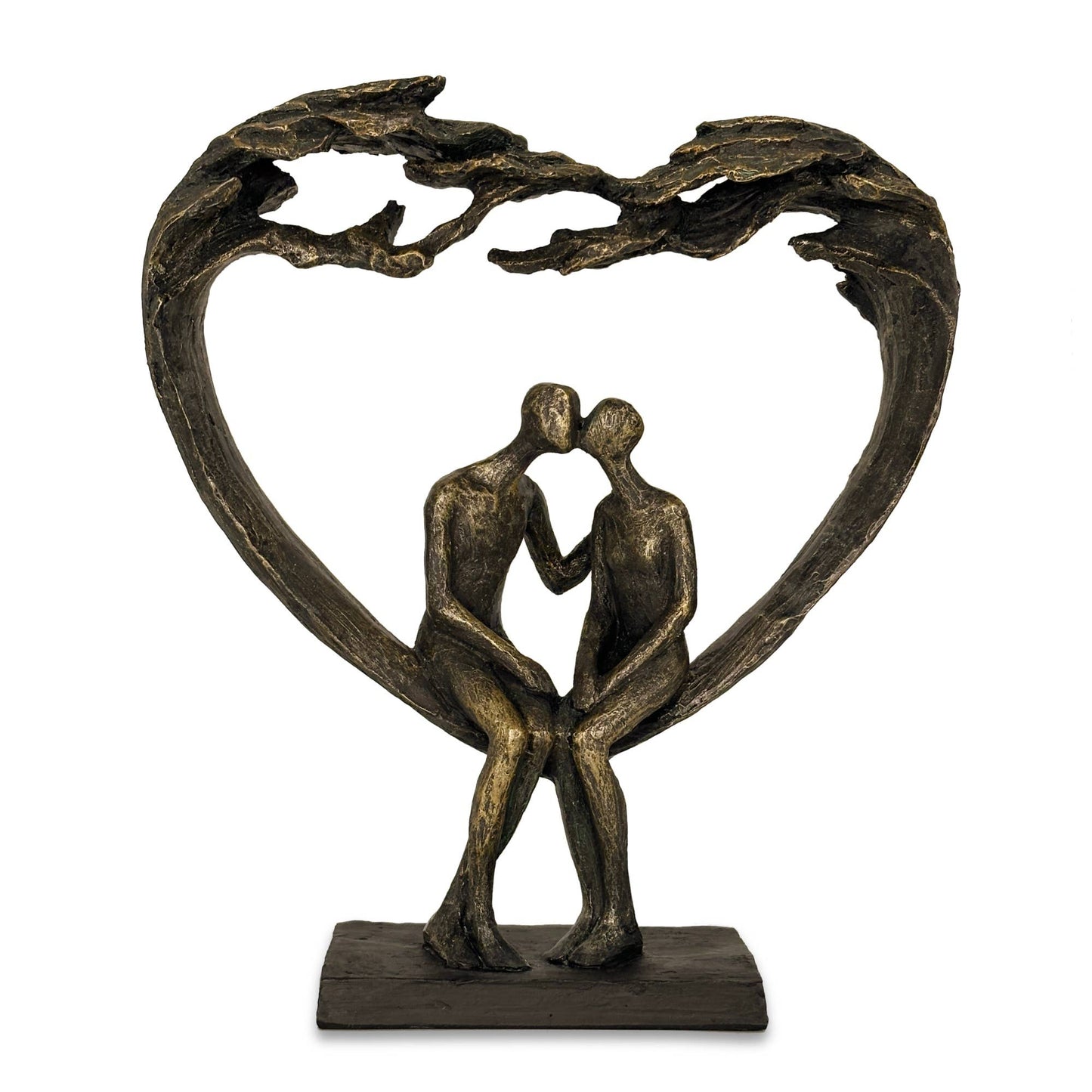 Sitting Couple Under Heart Tree Sculpture H30cm in bronze poly resin depicting a seated couple beneath a heart shaped tree as a romantic decorative Homeware ornament