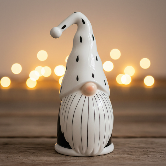 Black & White Ceramic Santa 17.2cm - Fairy Lights Shot