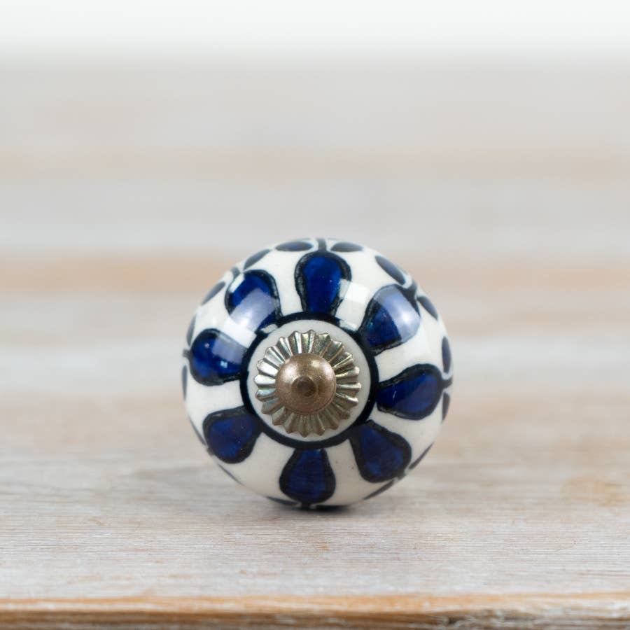 Ceramic Drawer Knobs | Wineglass Pattern & Gunmetal Centre | Sold in Pairs