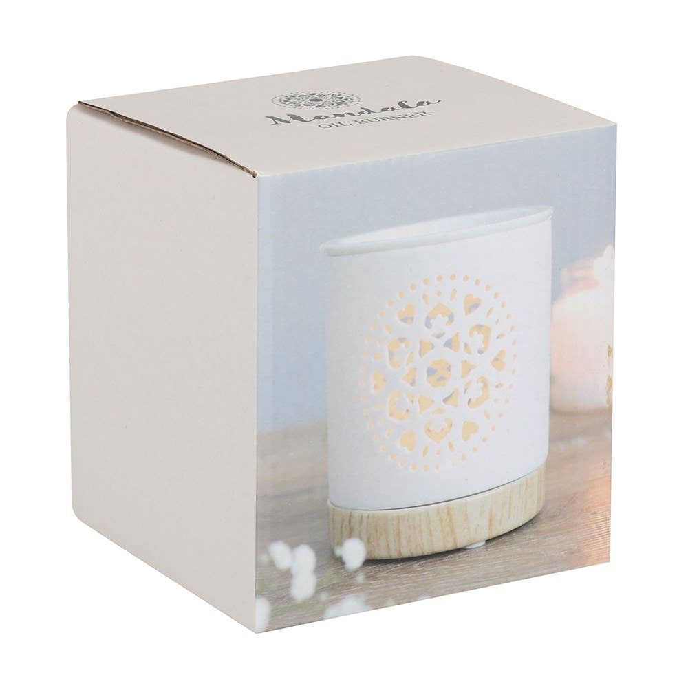 White Mandala Ceramic Oil Burner & Wax Warmer, 11cm