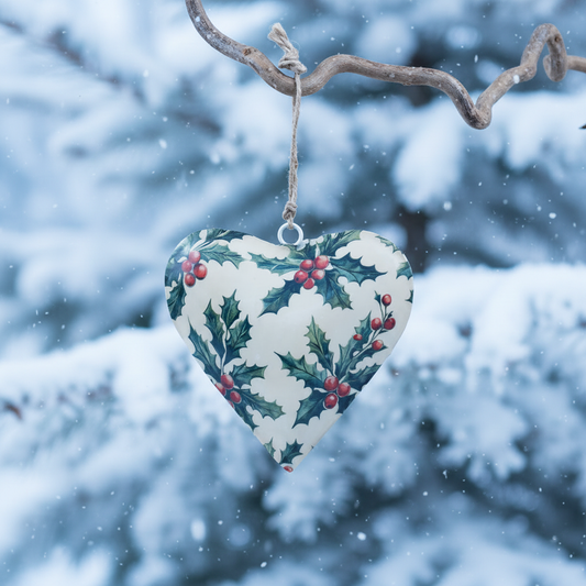 Holly Heart Snowy Background