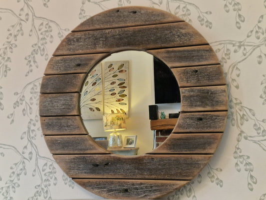 Wooden Planks Circular Mirror, 68cm