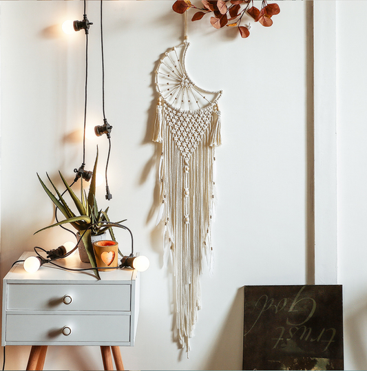 Crescent Moon Macramé Dreamcatcher | Boho Wall Hanging