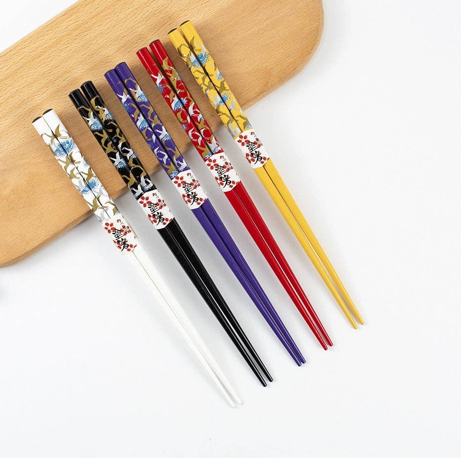 Set of 5 Pairs of Swan Wooden Chopsticks and Rests