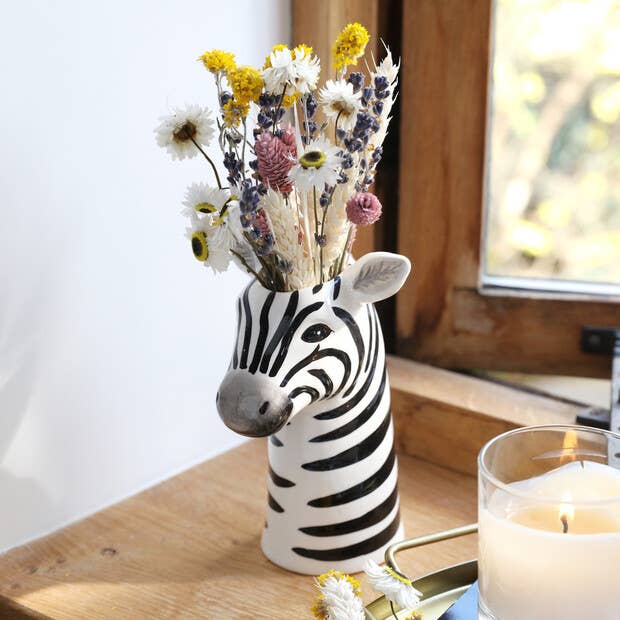 Zebra Head Ceramic Vase 17cm | Black & White Animal Planter