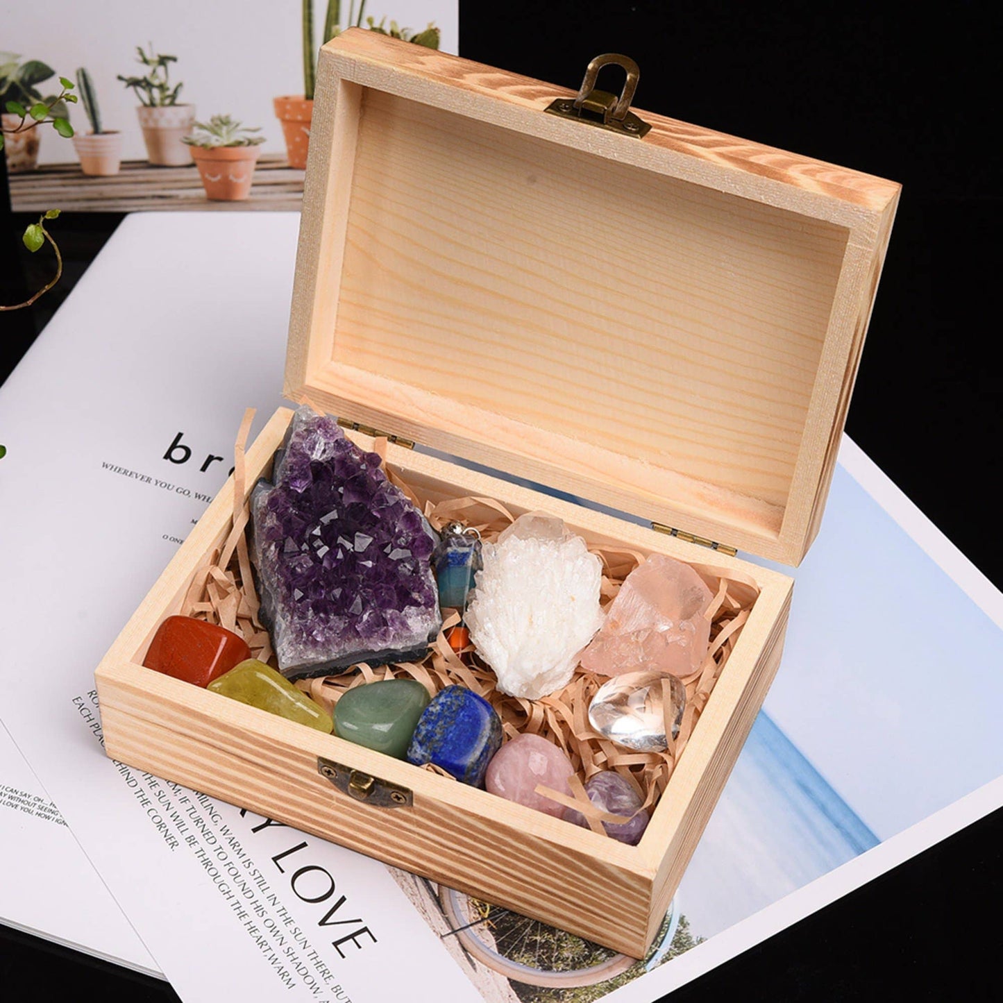 Healing Crystal Gift Set | 11 Piece Chakra Collection in Wooden Box