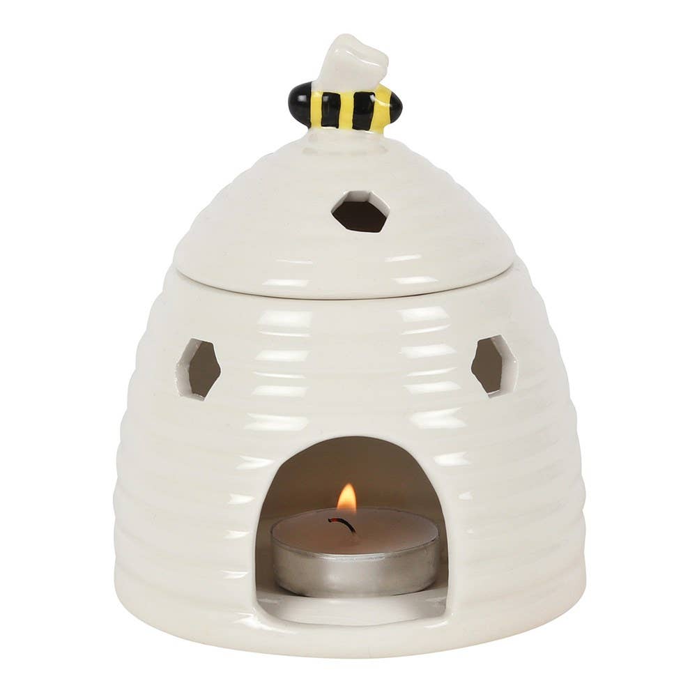 White Beehive Ceramic Oil Burner, 17cm