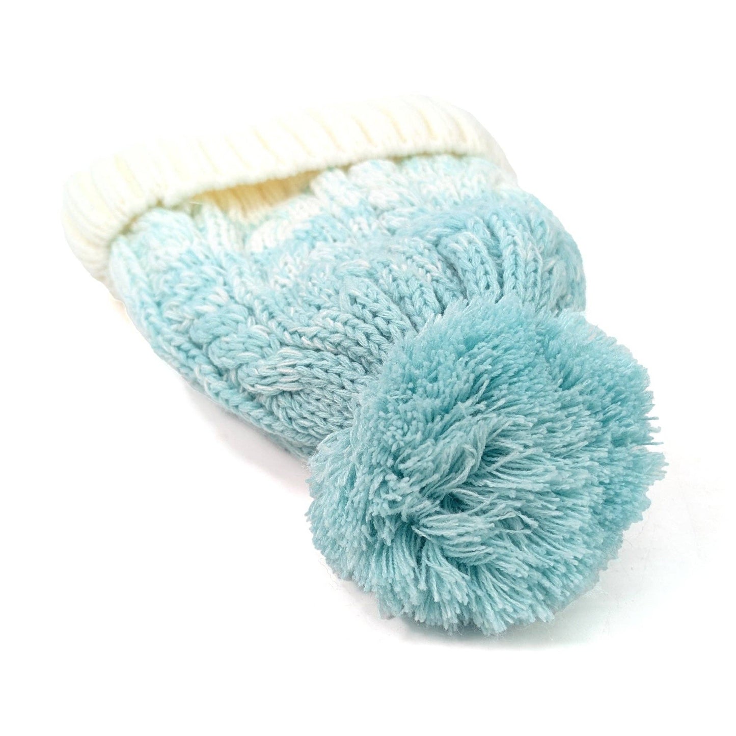 Ice Cream Blue Cable Knit Bobble Hat | Faux Fur Lining