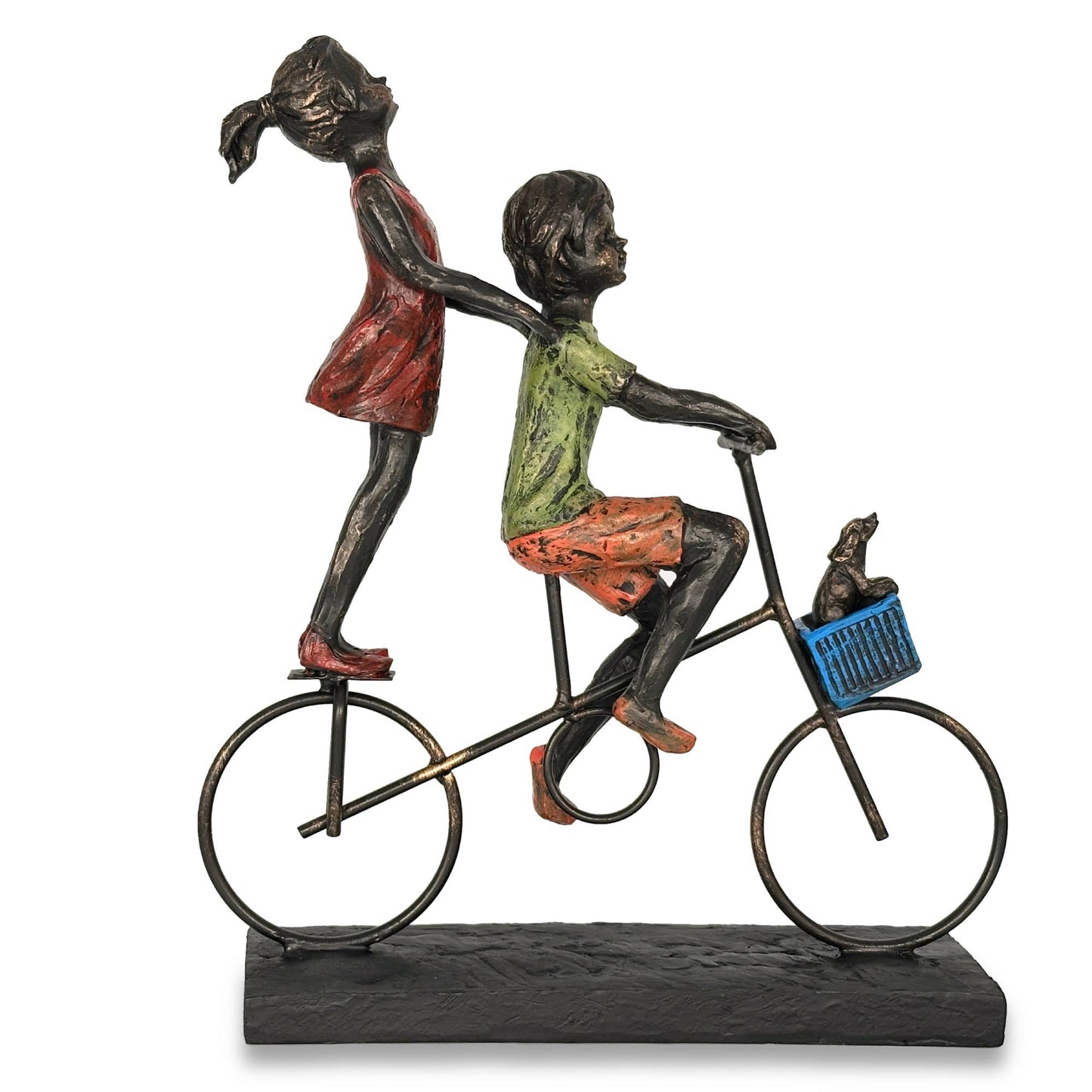 Children Riding Bicycle Sculpture H32cm