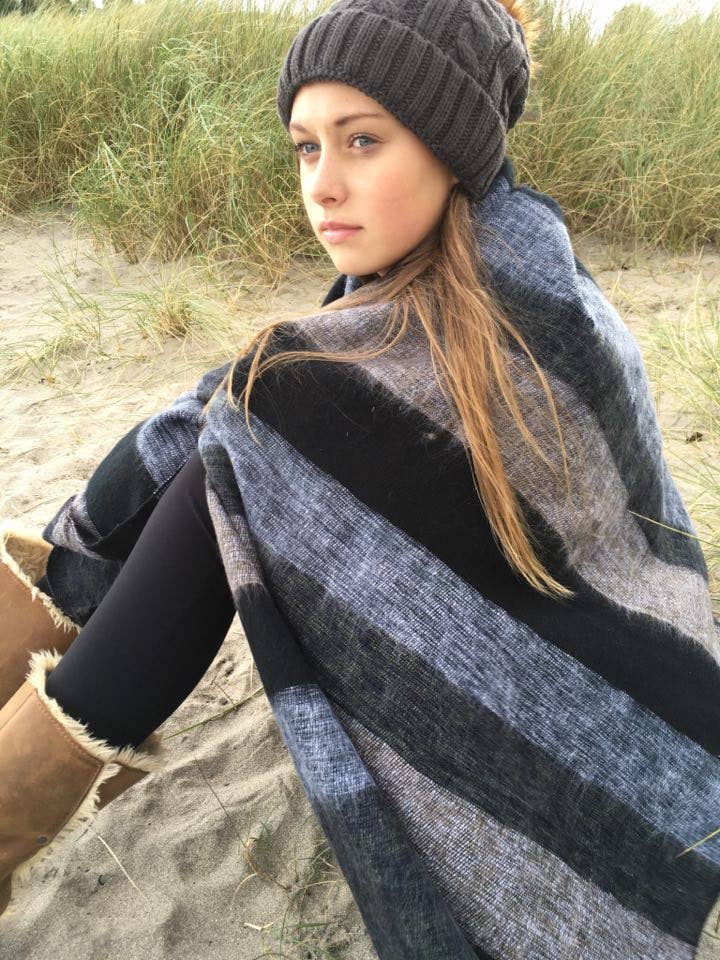 Nepali Yak Shawl - Charcoal Stripe | Ethically Handloomed