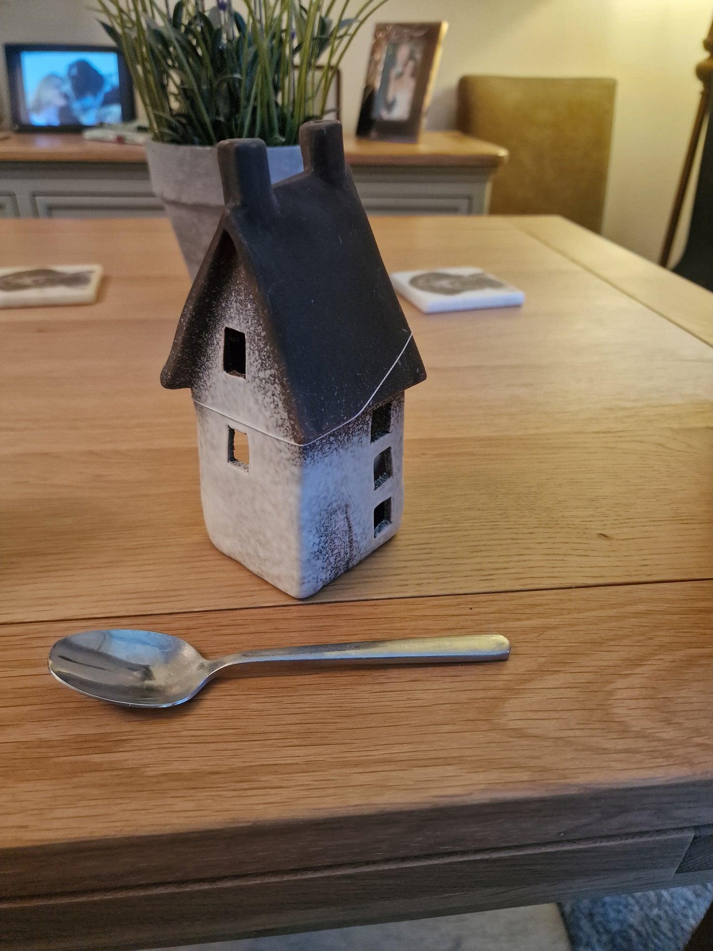 Speckled White Windlight House Tealight Holder | 17.3cm