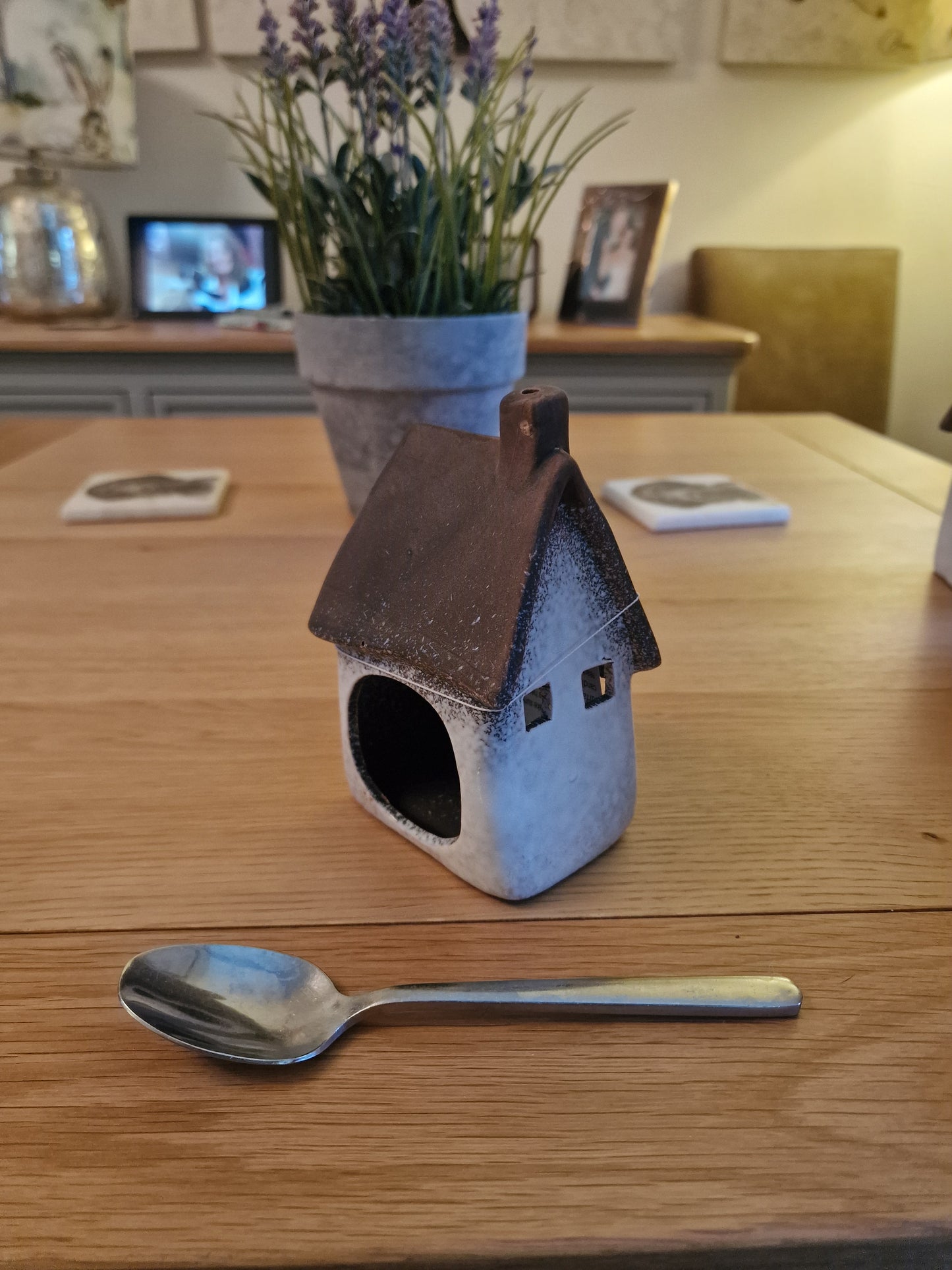 Speckled White Windlight House Tealight Holder | 17.3cm