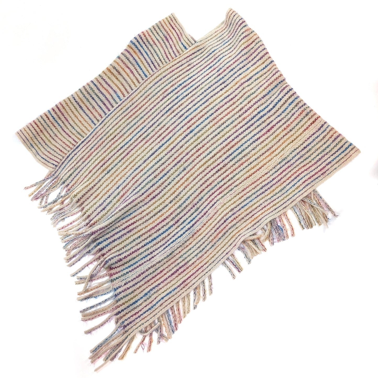 Boho Cream Knitted Poncho | Soft Stripe Design