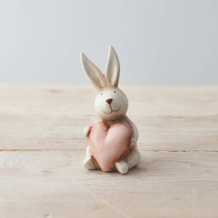 Two Valentine Rabbits with Hearts, 10cm - Ceramic