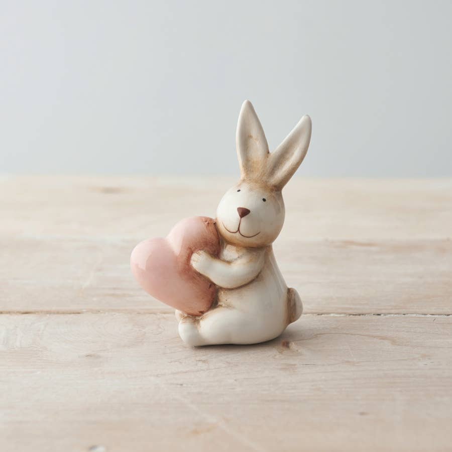 Two Valentine Rabbits with Hearts, 10cm - Ceramic