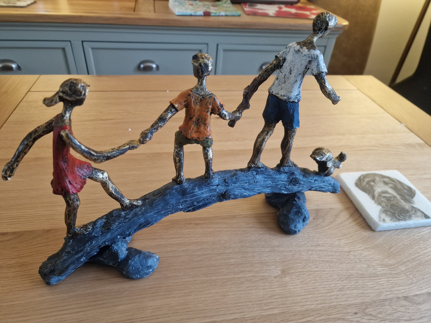 Children on a Bridge sculpture H23cm