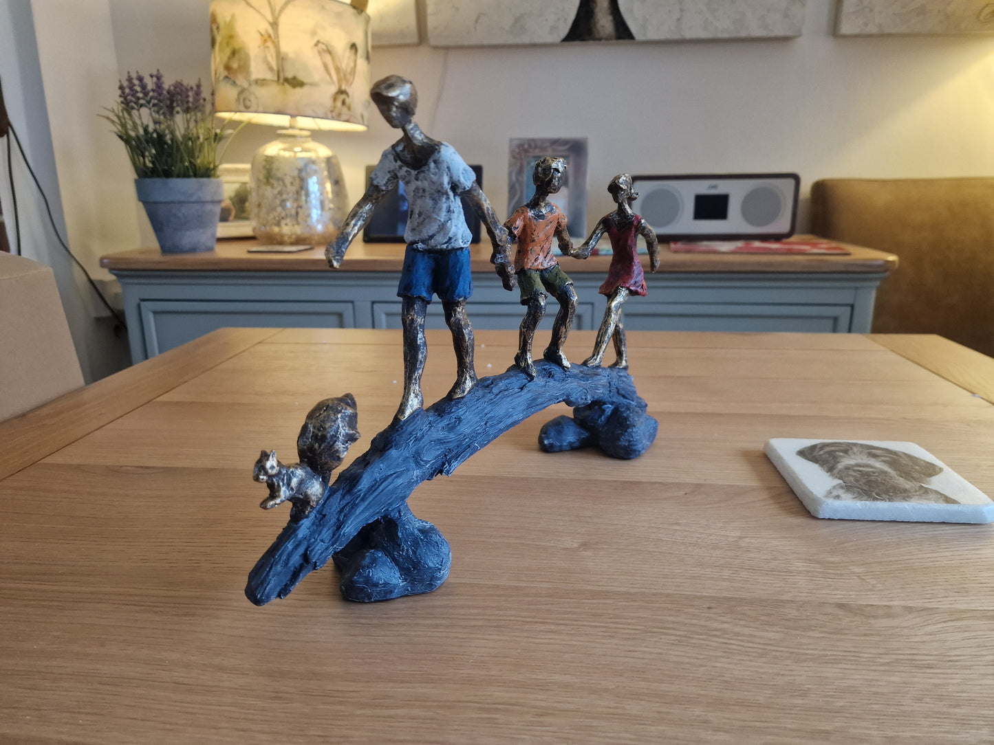 Children on a Bridge sculpture H23cm