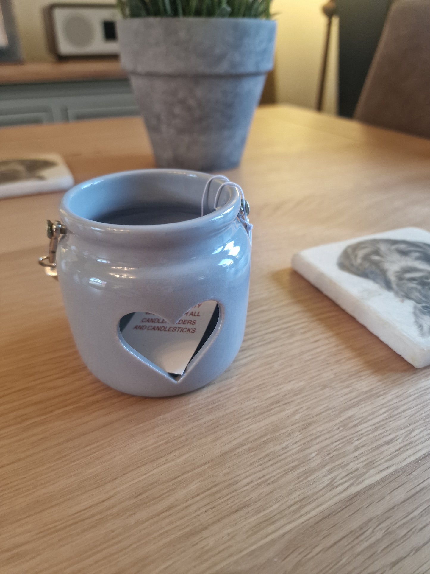 Grey Porcelain Heart Tealight Holder with Rope Handle H7cm