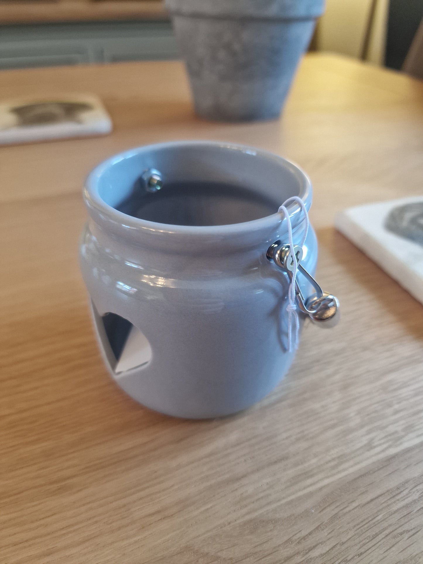 Grey Porcelain Heart Tealight Holder with Rope Handle H7cm