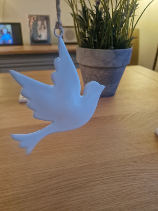White Enamel Hanging Dove (a classic!) 12x11cm