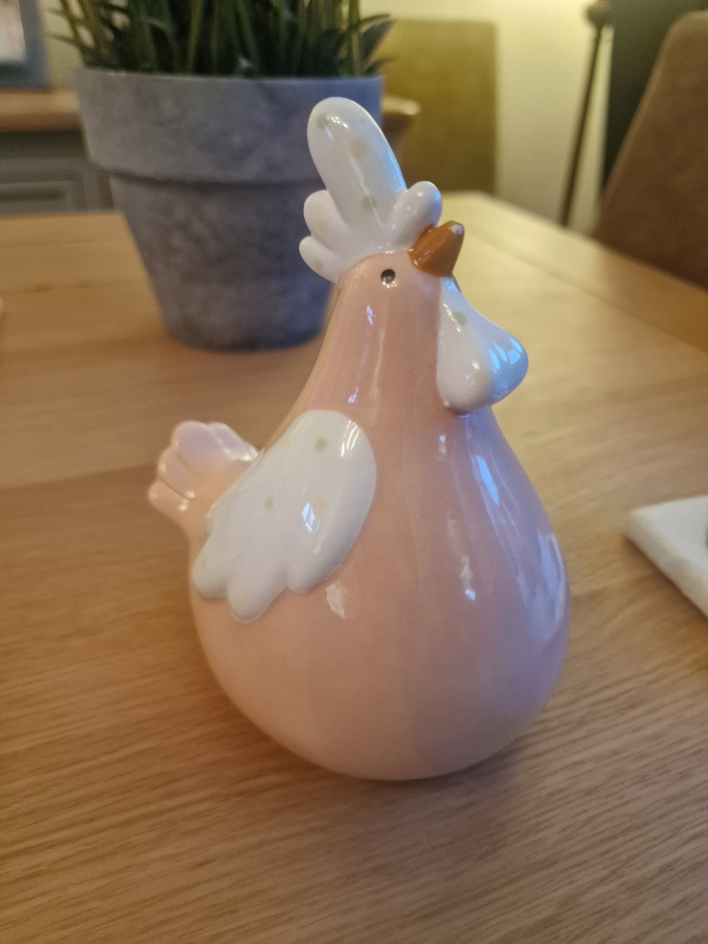 Decorative Pink and White Chicken made of Ceramic. H13.8