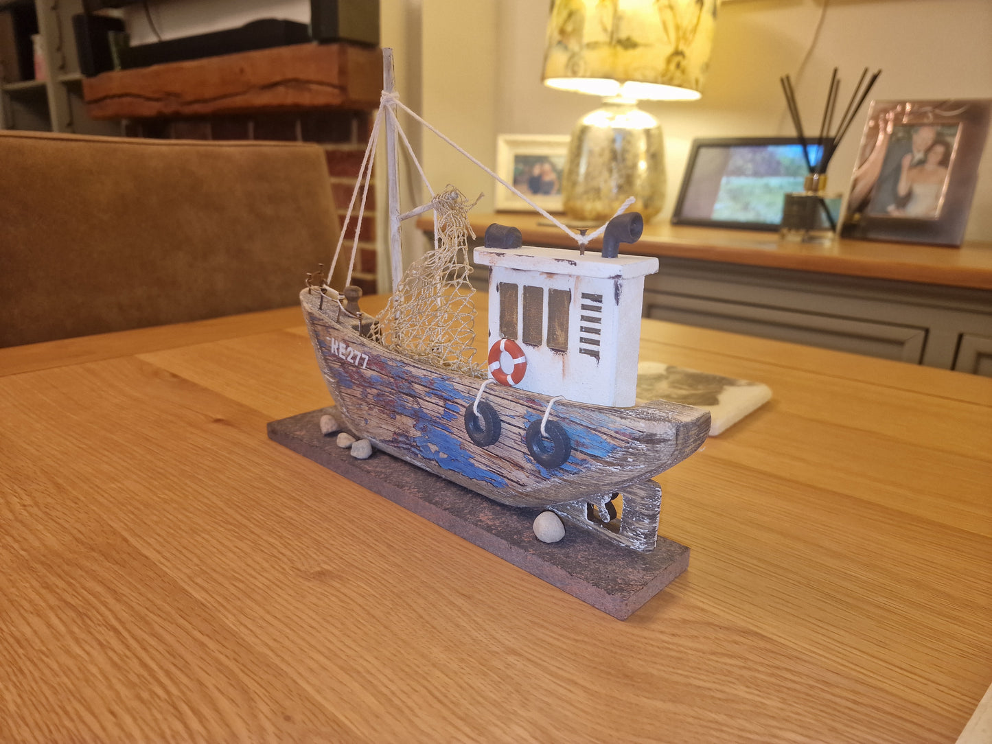 Fishing Trawler on Plinth, blue, 25cm
