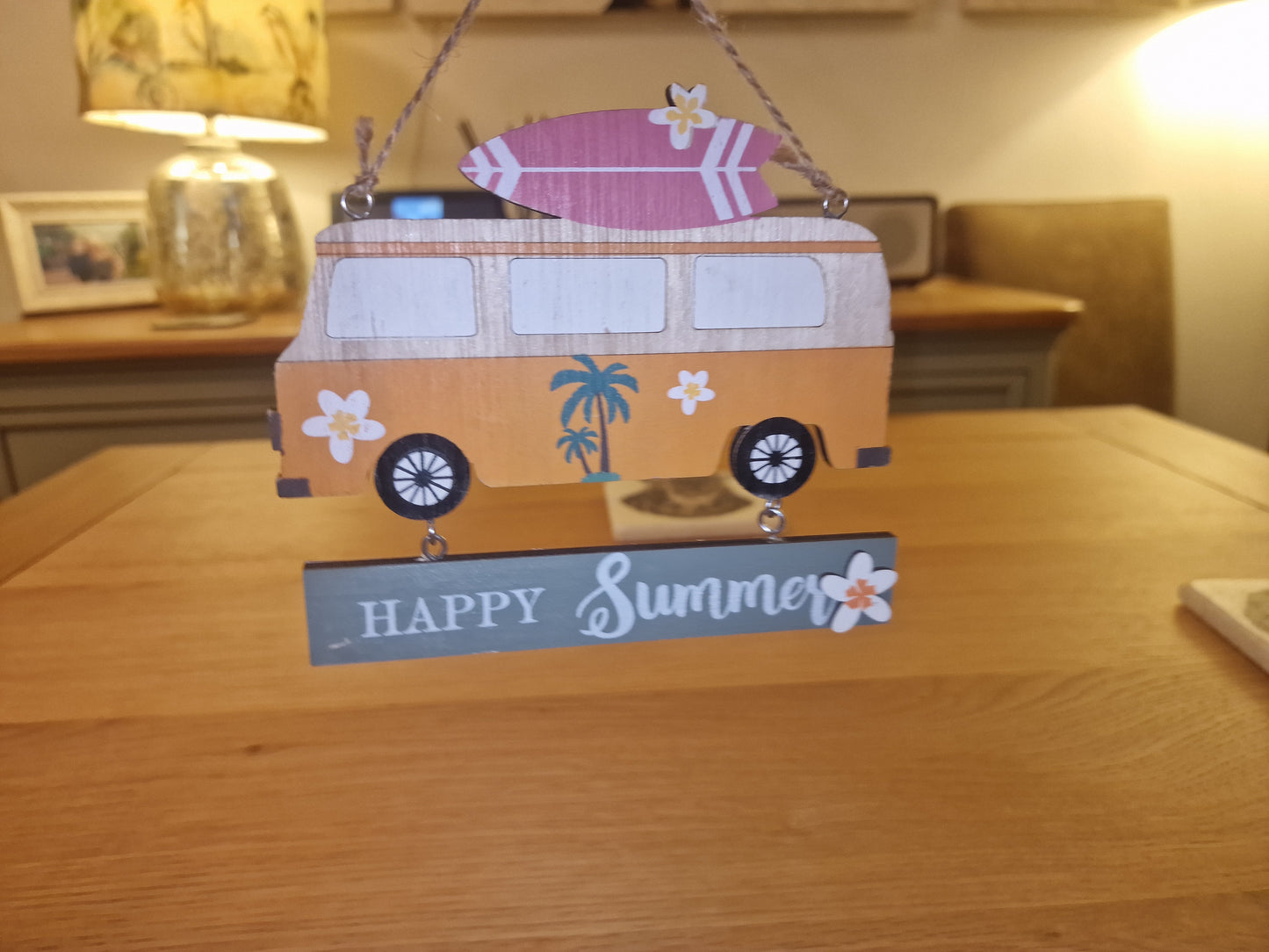 Campervan Happy Summer Hanging Sign | 14x12cm