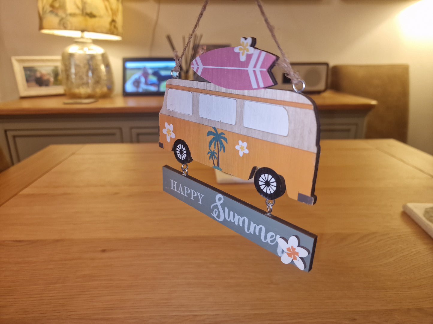Campervan Happy Summer Hanging Sign | 14x12cm