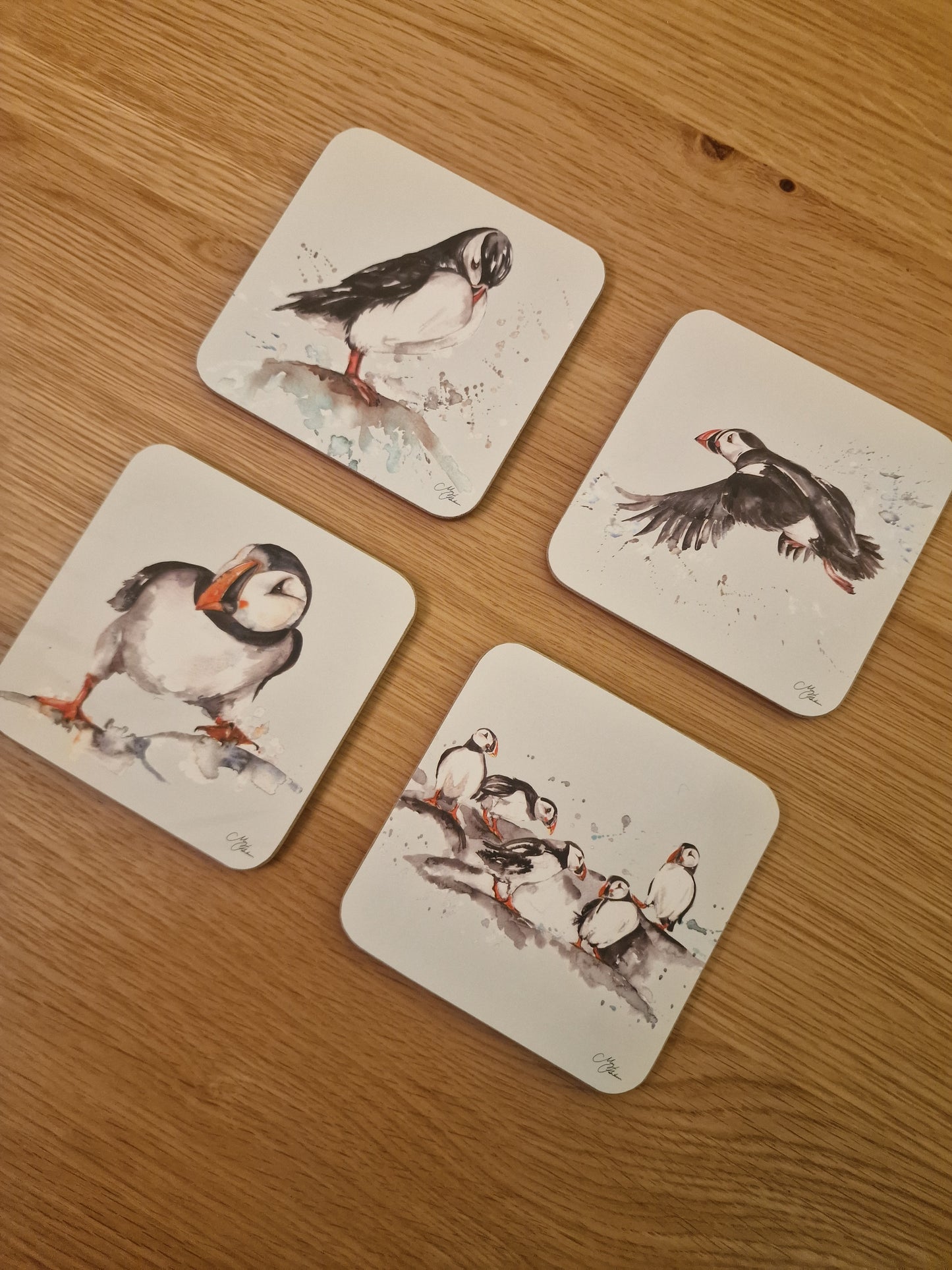Meg Hawkins Puffin Coasters, set of 4