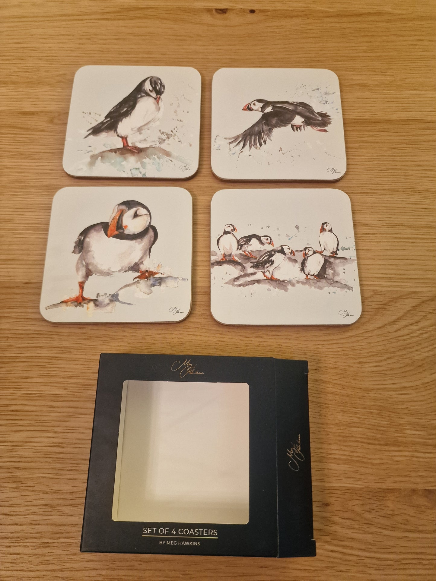 Meg Hawkins Puffin Coasters, set of 4