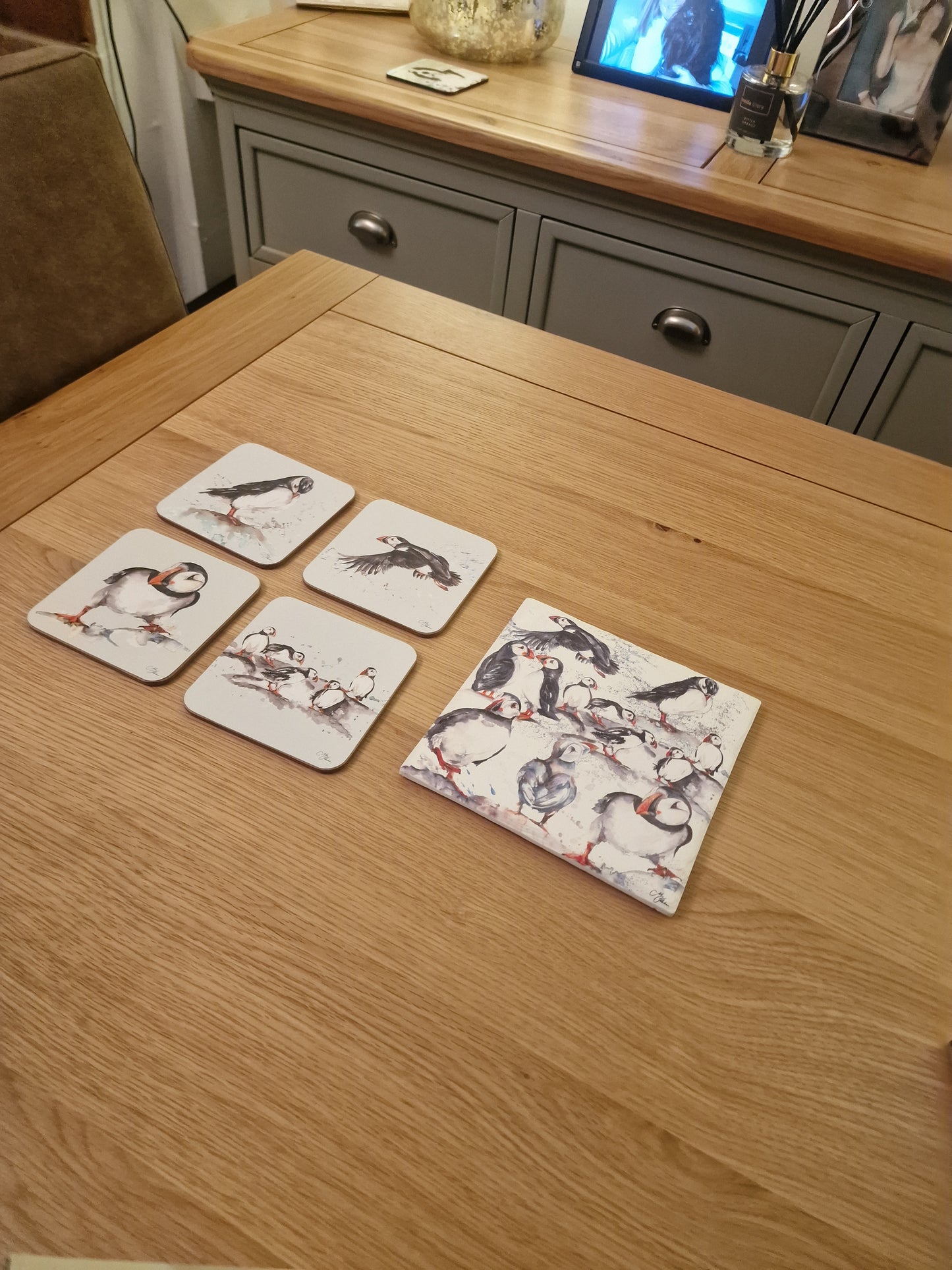 Meg Hawkins Puffins Trivet Pot Rest, 16x16cm