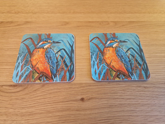 Kingfisher Coasters (Sold in Pairs)-handmade in the UK- Very High quality